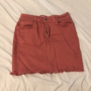 O2 denim raw hem denim mini skirt